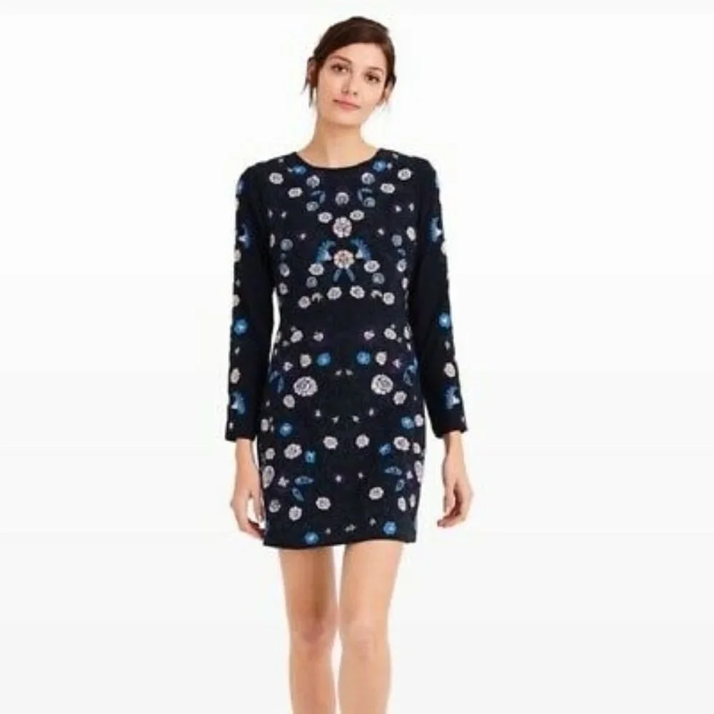 Club Monaco Navy Kasienna Floral Embroidered Dress 00 NWT